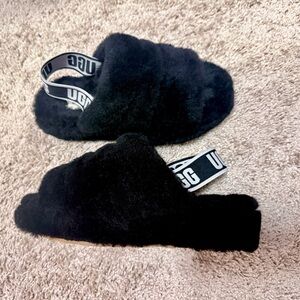 UGG Black Fuzzy Slides